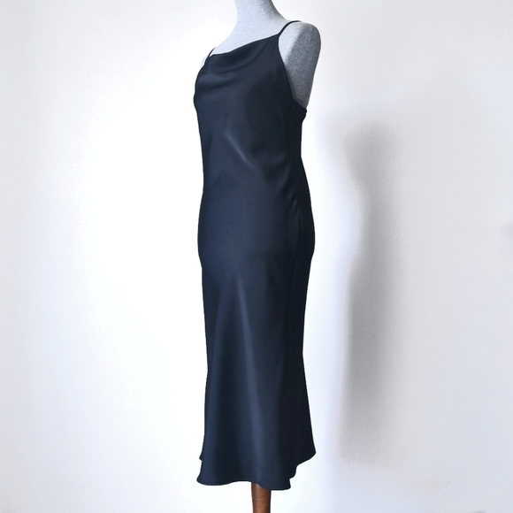 NWT Black Satin Cowl Neck Midi Dress Size Medium - Picture 5 of 8